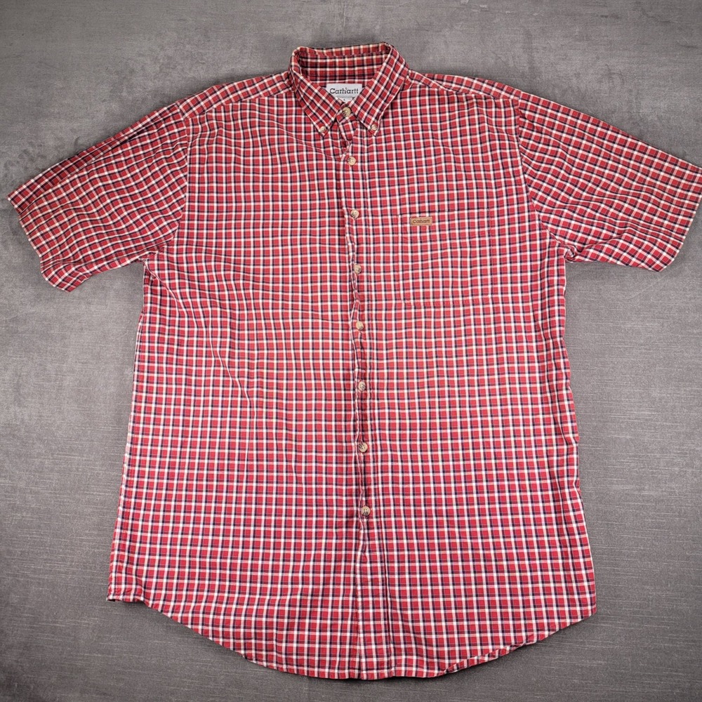Carhartt Plaid Shirt Short Sleeve Button Up Casual Preppy Mens Size Large Tall‎